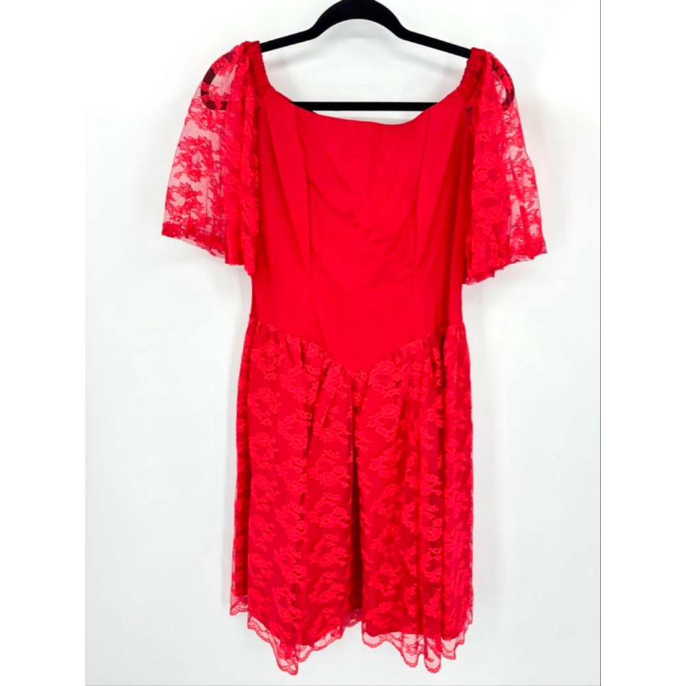 Vintage 80s 90s Red Dress Satin Lace Bow Formal Dance Molly Ringwald Medium Fit